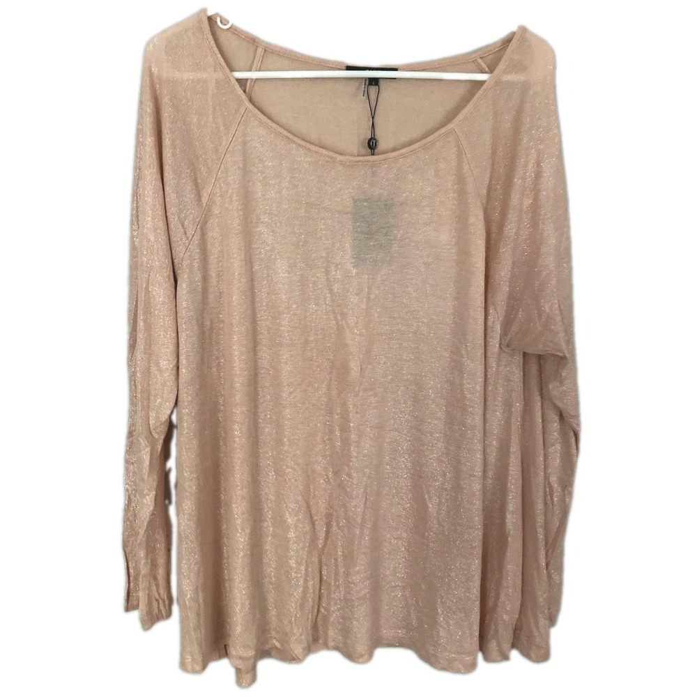 Tart Collections Blouse Womens L Pink Glitter Scoop Neck Long Sleeve Tunic NWT